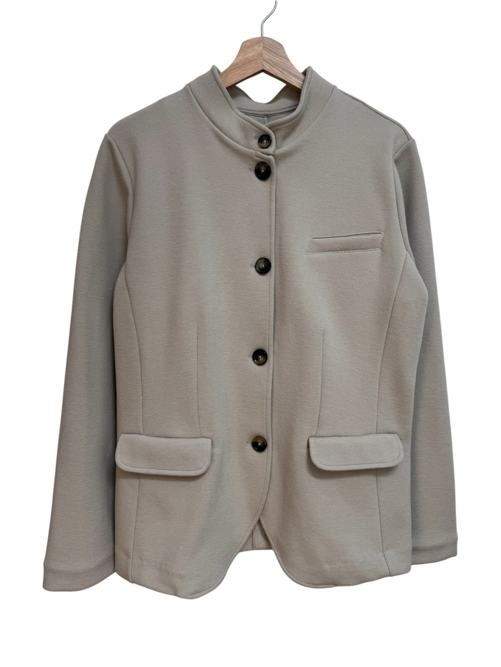 Banana Republic Factory Knit Pique Blazer Jacket Women Large Pewter Tan Office